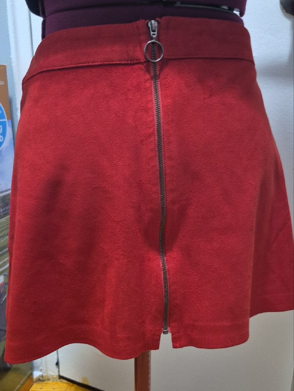 Zara Deep Red Faux Suede Mini Skirt
